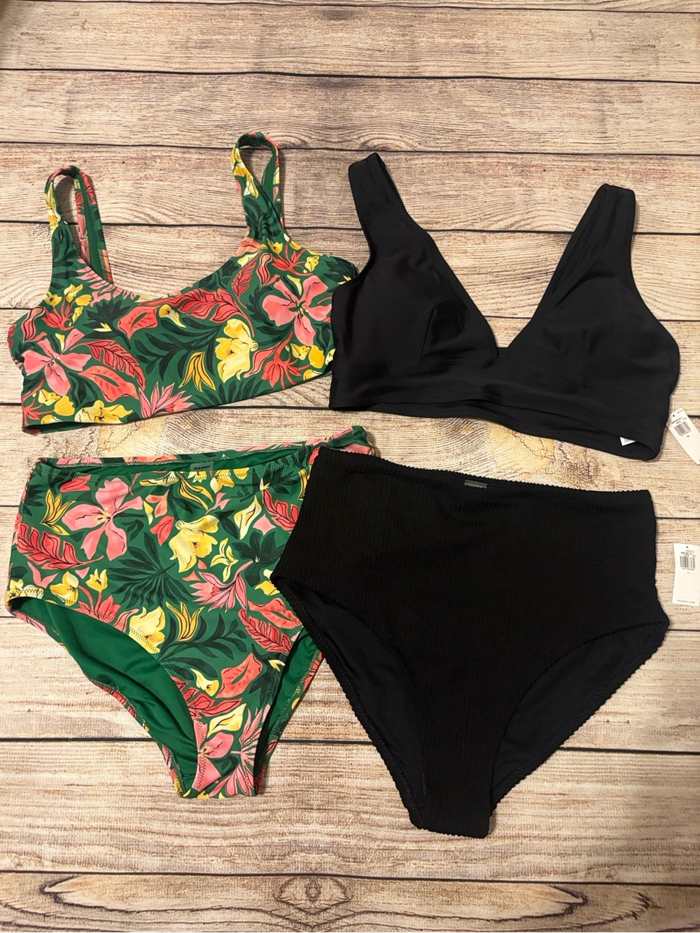 Old Navy Floral Green & Black Two-Piece Bikini Sets